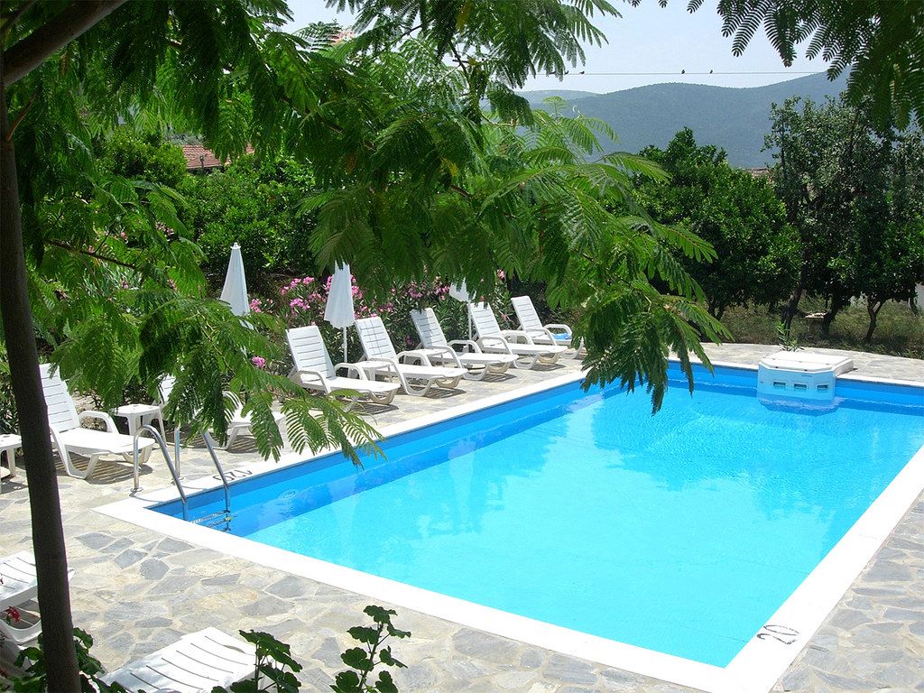 Swimming pool with loungers